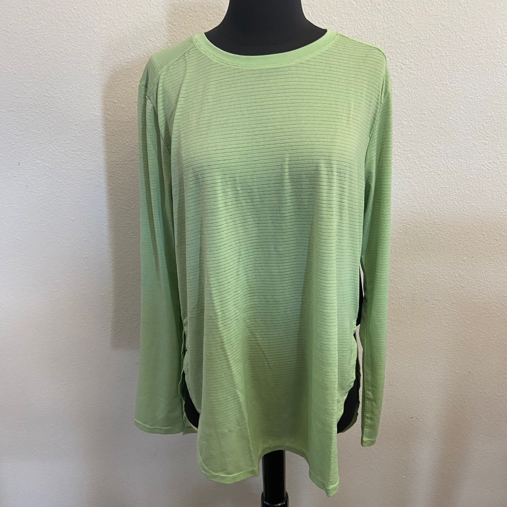 Mono B Women's Size S Flowy Ribbed Mesh Long Sleeve Top Green Athletic Tunic NEW